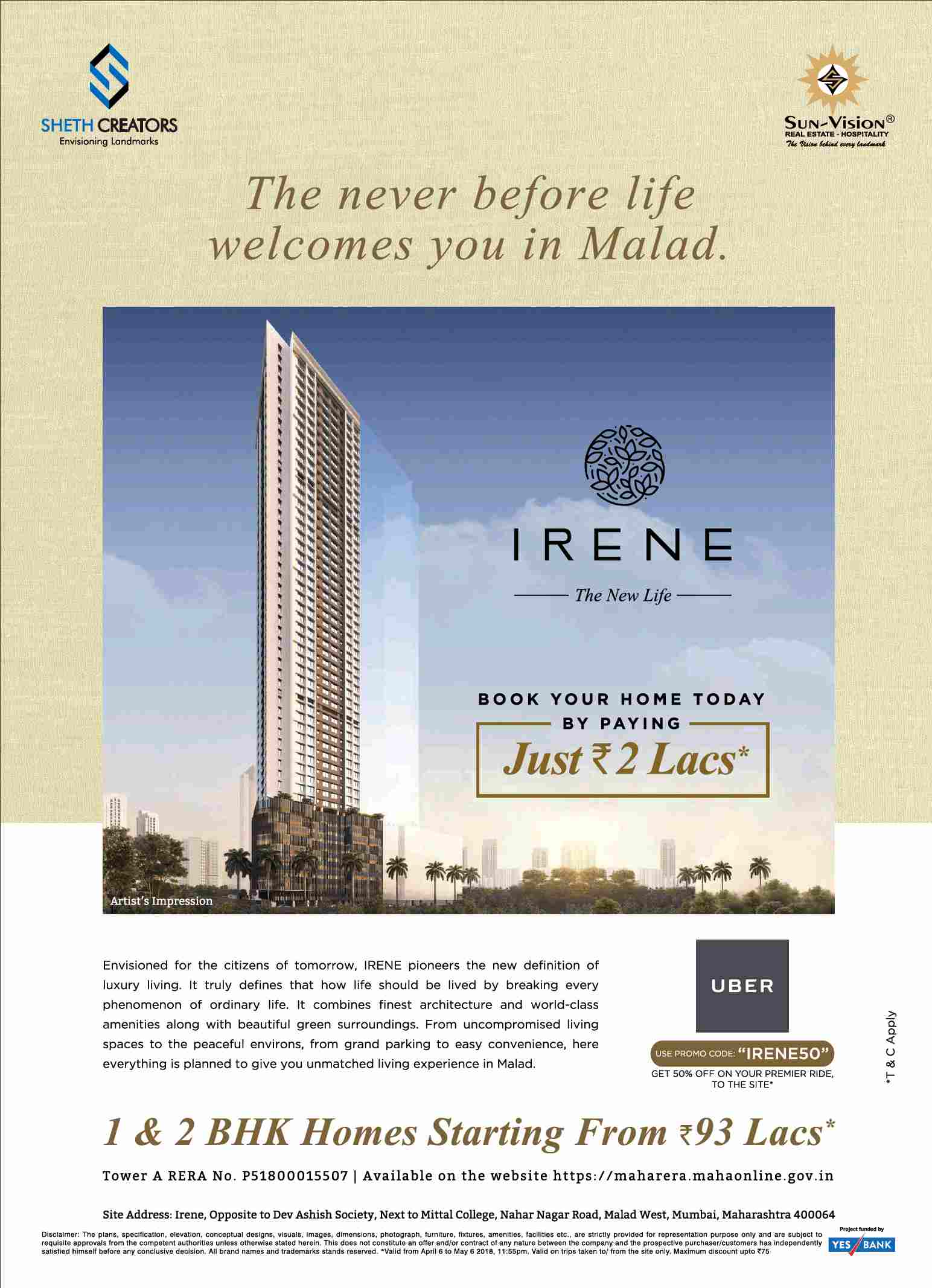 Book your home today by paying just Rs. 2 Lacs at Sheth Irene in Mumbai